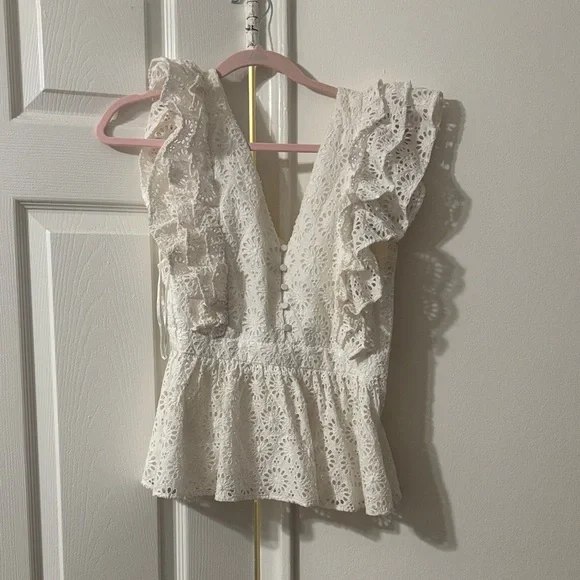 J. Crew Cream Eyelet Ruffle V-Neck Peplum Camisole - Picture 1 of 3